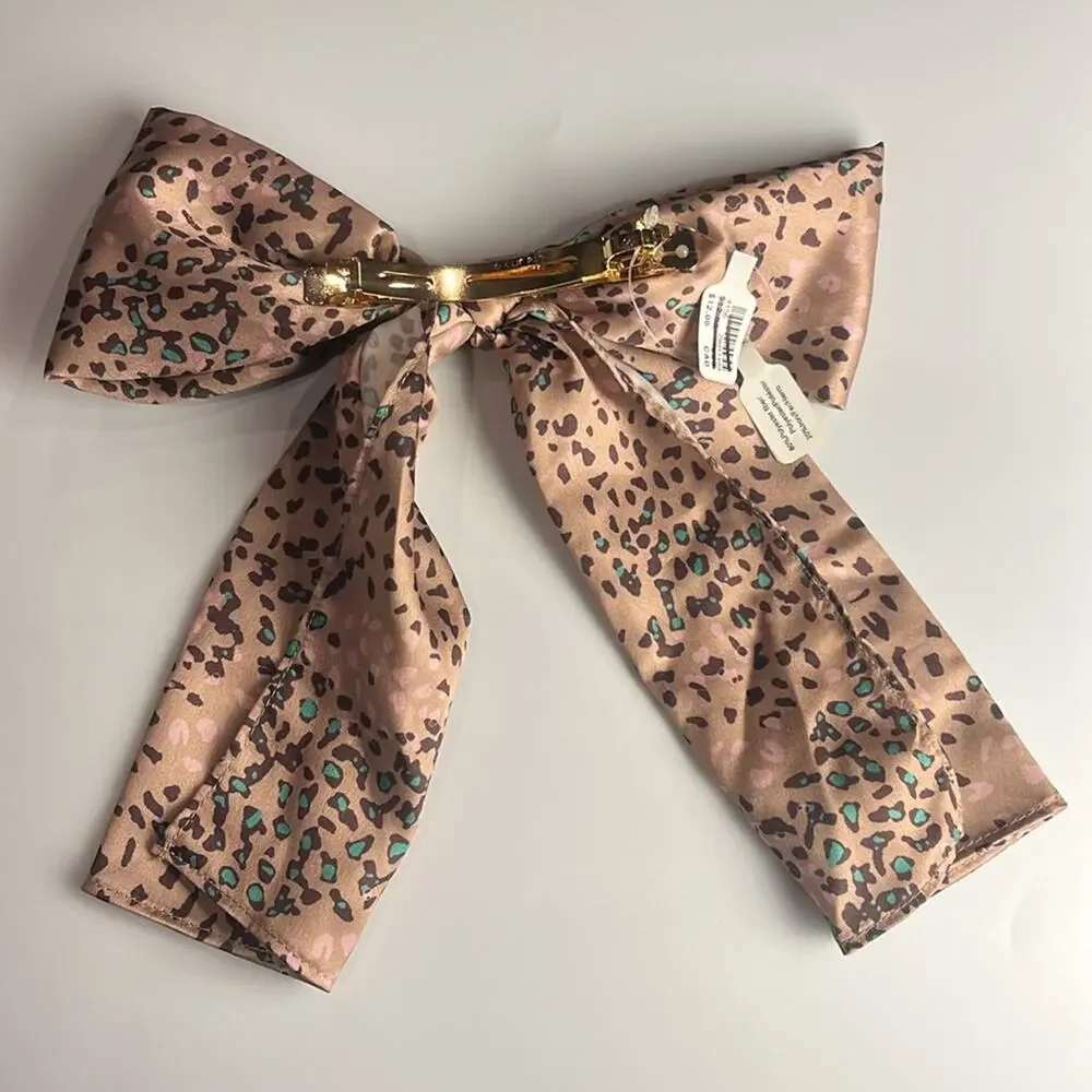ANTHROPOLOGIE • Beige/Brown/Green Animal Print Bow Barrette